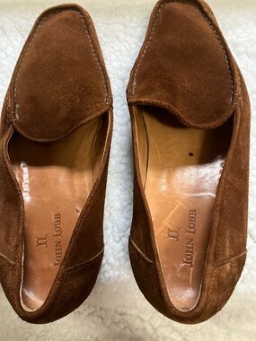 John Lobb Chestnut Brown Suede Slip-On Loafers